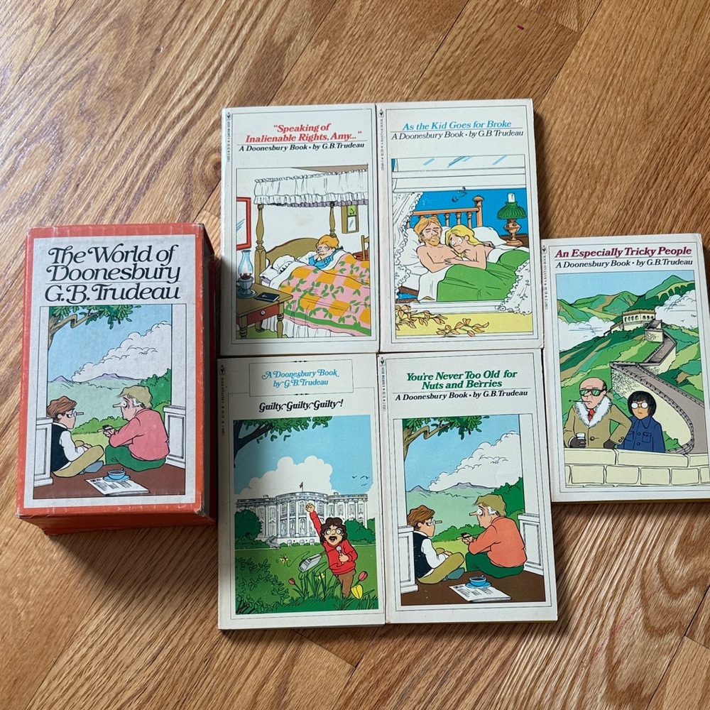 Boxed Set 5 Doonesbury Books Vintage Political Satire Humor Comics G. B. Trudeau